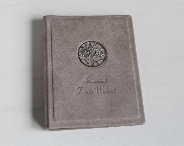 Stammbuch "Lebensbaum" aus Büffelleder,  DIN A5, grauetaupe